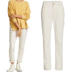 Frame Jeans Le Garcon Slouchy Mid Rise Boyfriend Distressed in Cream